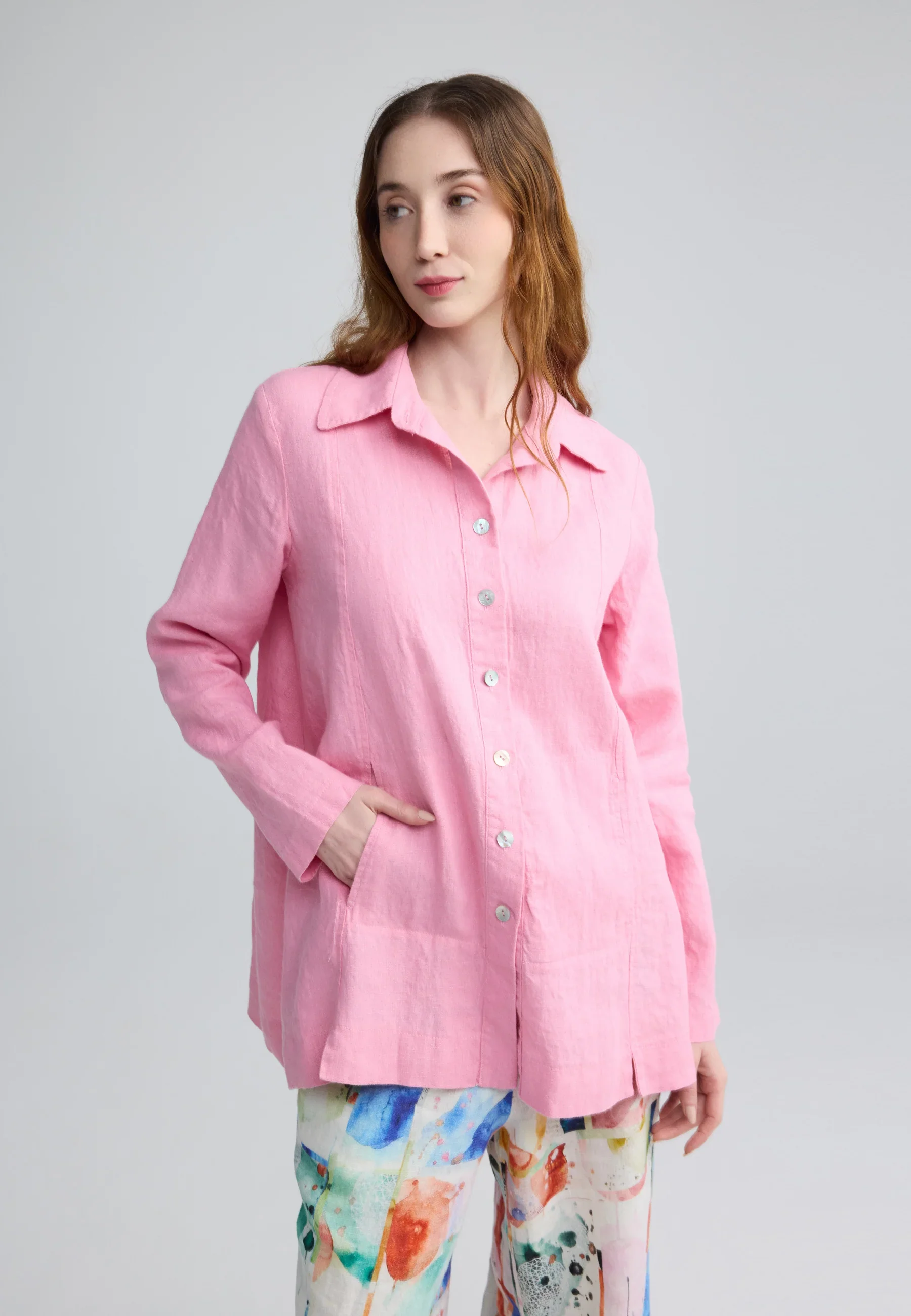 The Phalia Linen Shirt by Luukaa in Pale Pink
