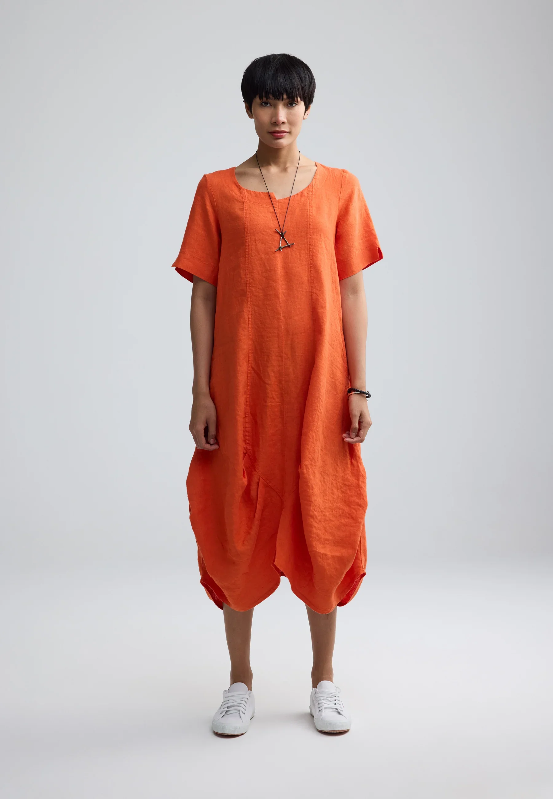  Yalina Linen Balloon Dress by Luukaa in Burnt Orange