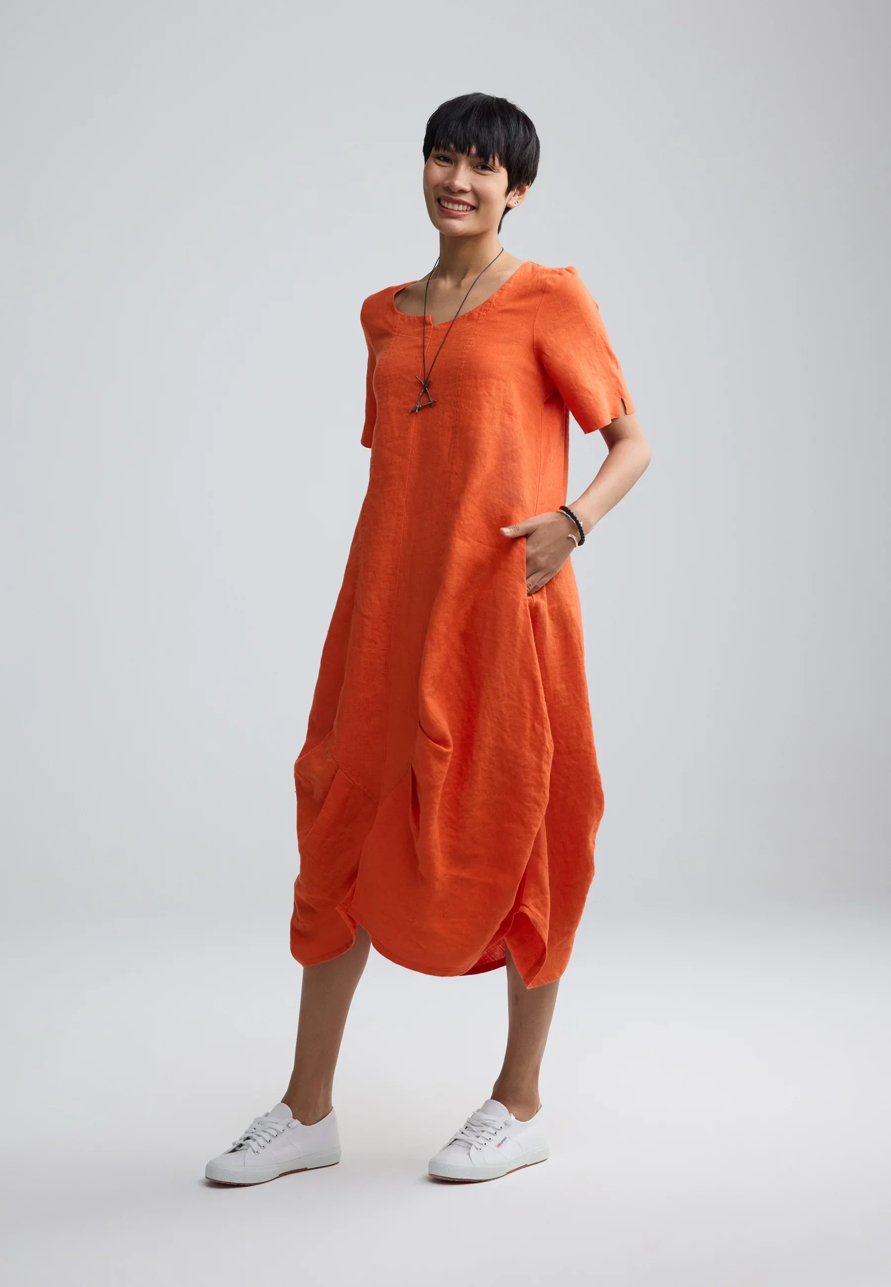  Yalina Linen Balloon Dress by Luukaa in Burnt Orange