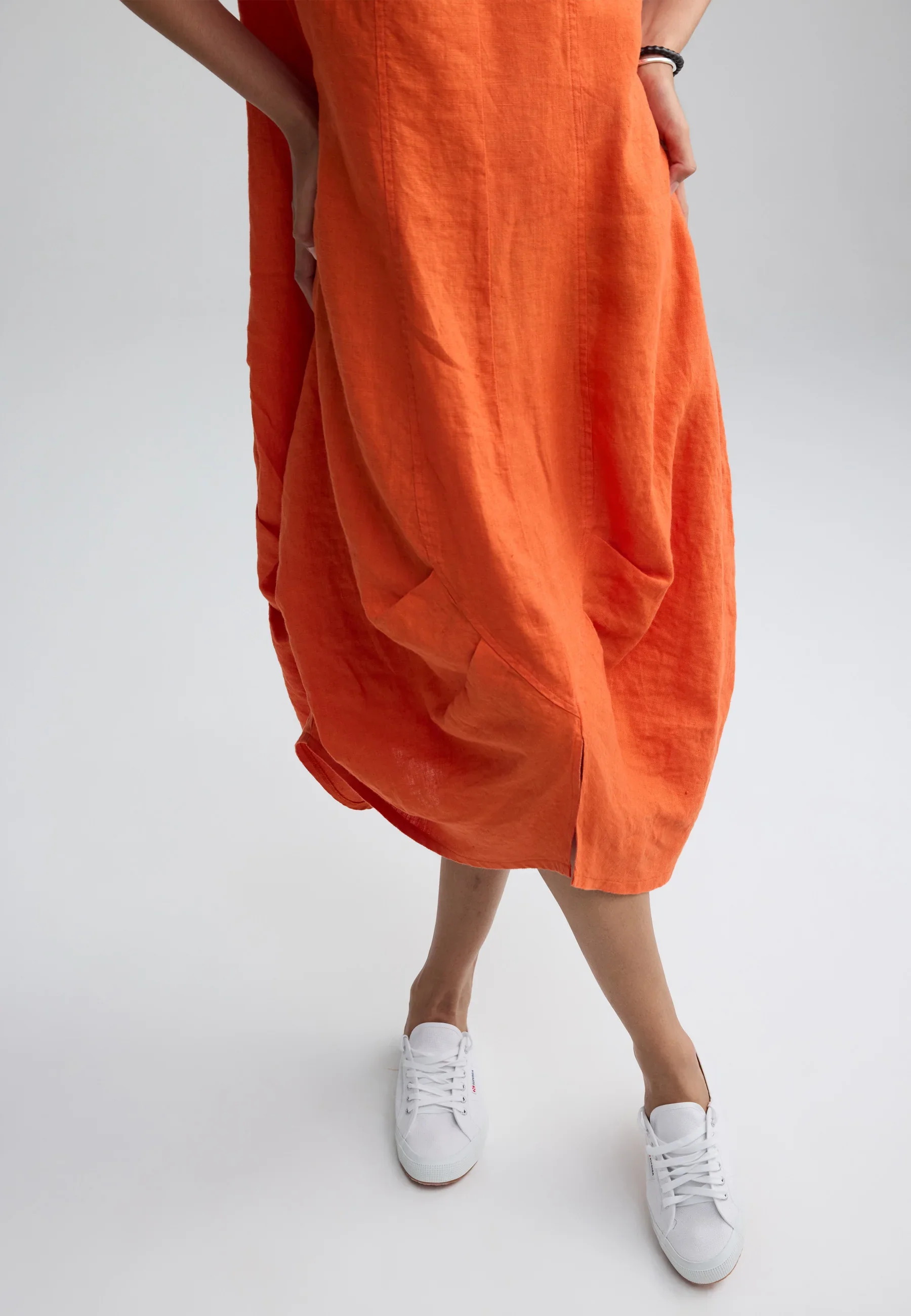  Yalina Linen Balloon Dress by Luukaa in Burnt Orange