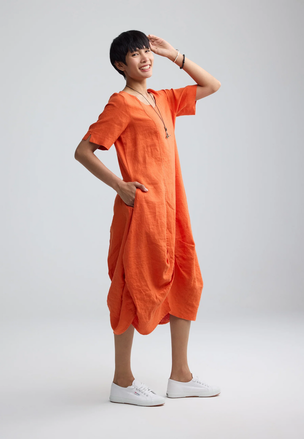  Yalina Linen Balloon Dress by Luukaa in Burnt Orange