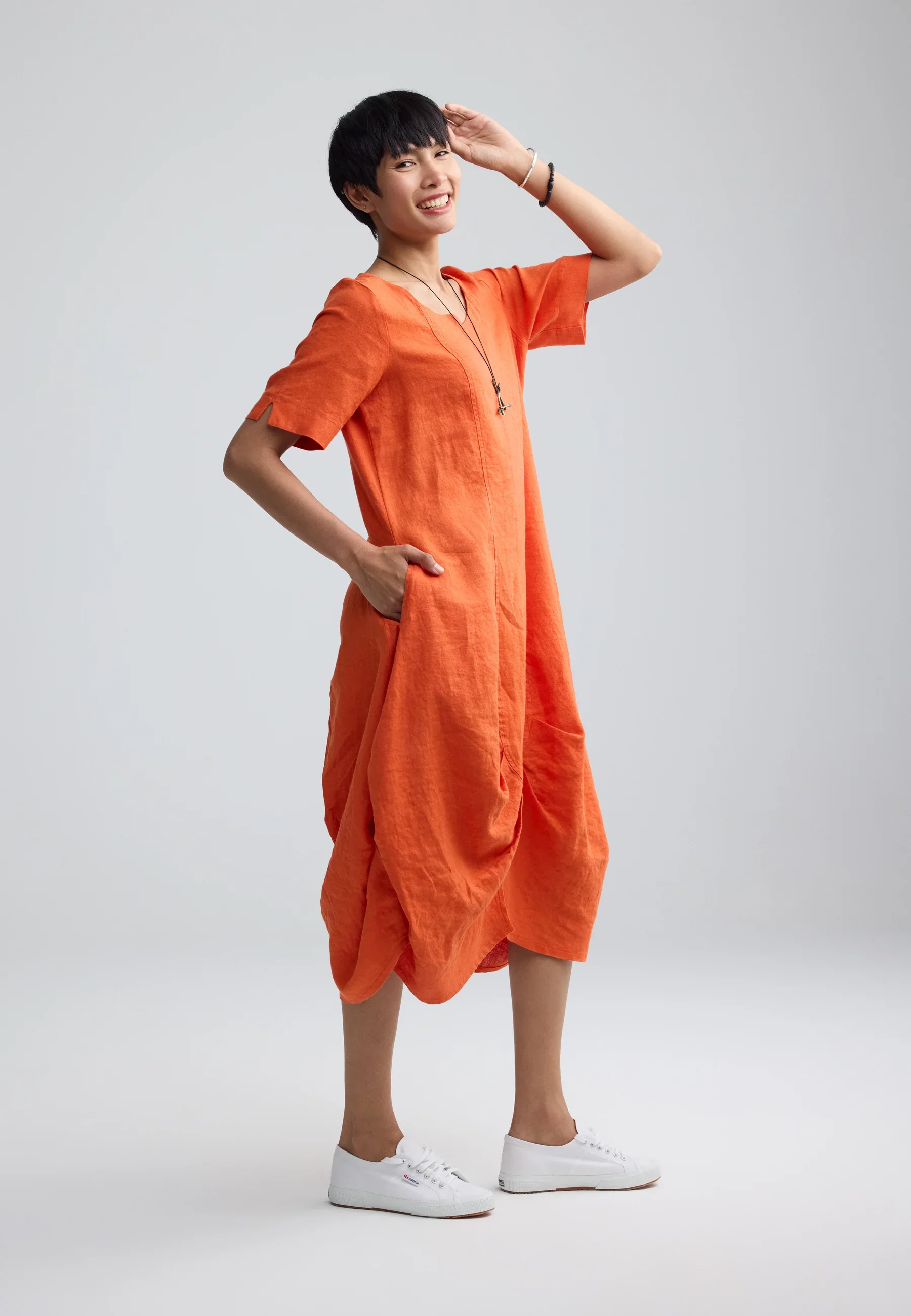  Yalina Linen Balloon Dress by Luukaa in Burnt Orange