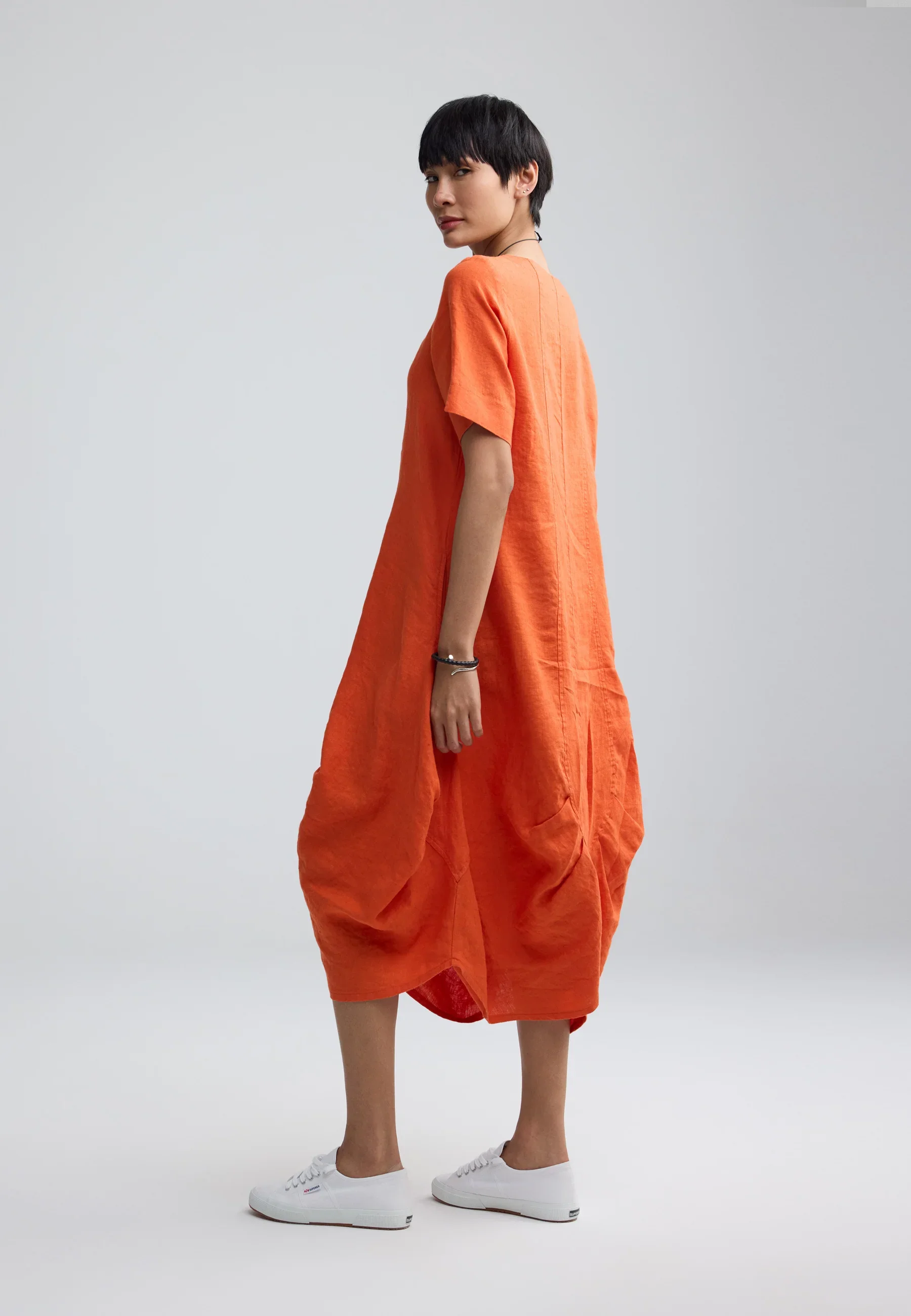  Yalina Linen Balloon Dress by Luukaa in Burnt Orange