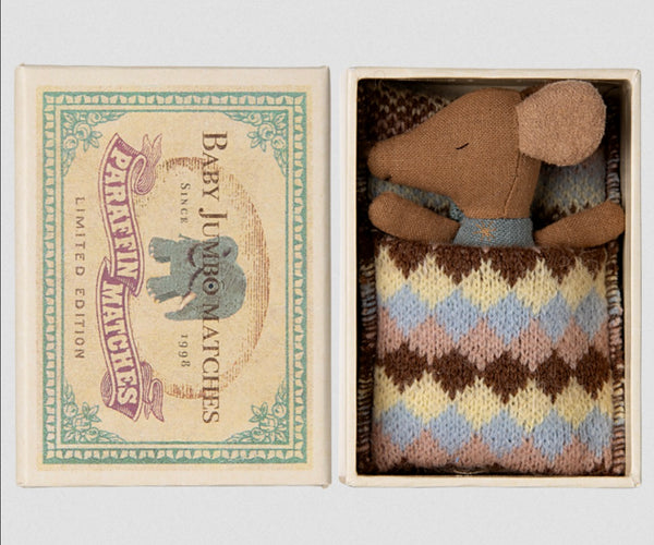 Sleepy Wakey Baby Mouse in a Matchbox / Blue