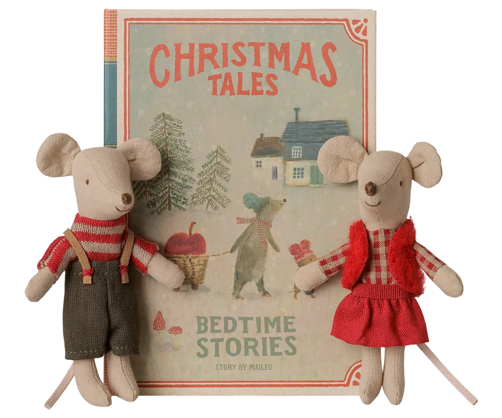 Maileg Christmas Twin Mice / Little Brother & Sister in Book