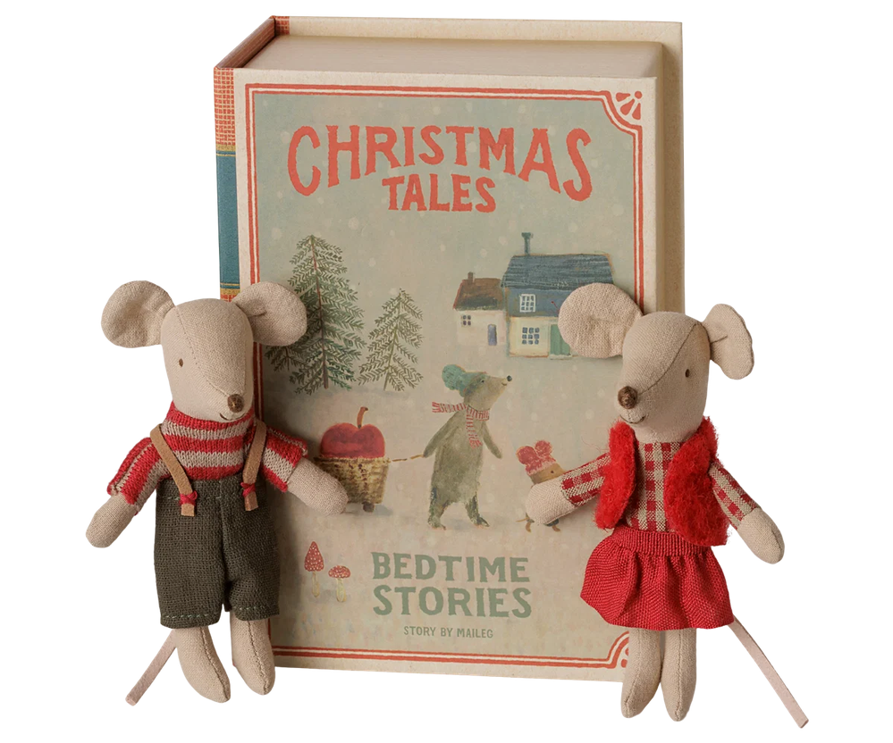 Maileg Christmas Twin Mice / Little Brother & Sister in Book