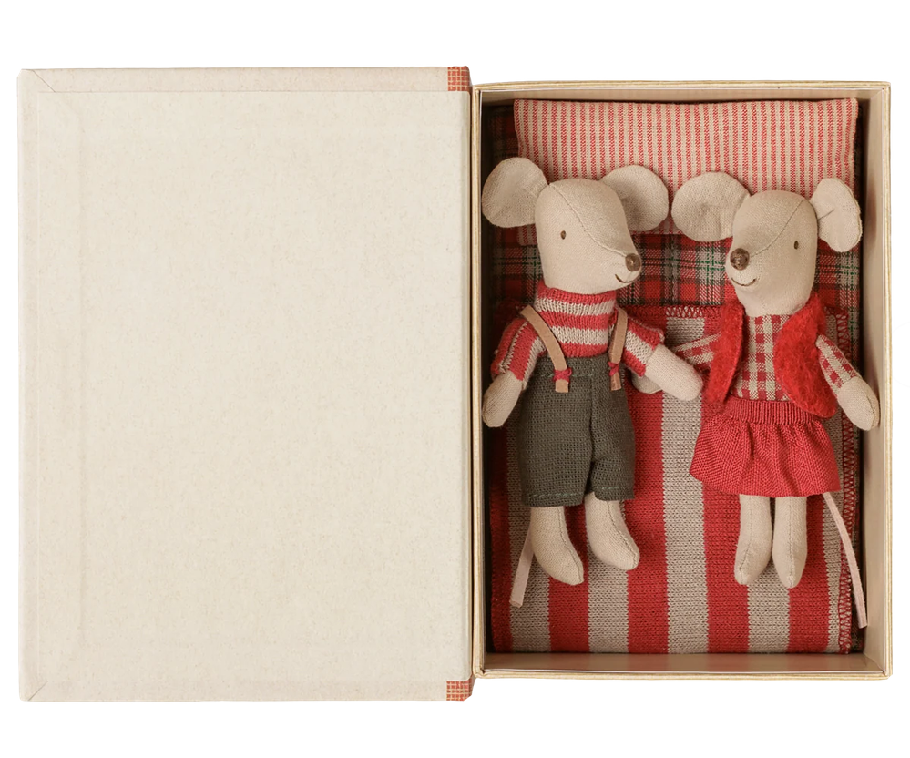 Maileg Christmas Twin Mice / Little Brother & Sister in Book