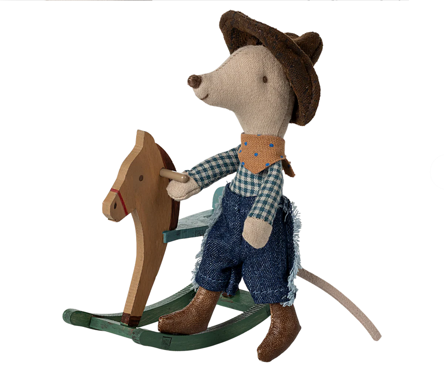 Maileg Cowboy Mouse on Rocking Horse / Little Brother