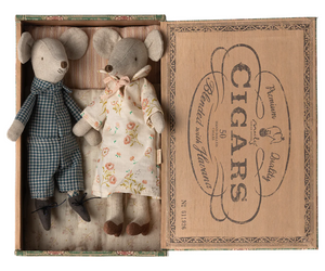 Maileg Grandma & Grandpa Mice in Cigarbox