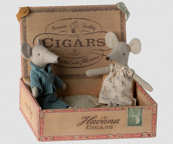 Mum & Dad Mouse in Cigar Box