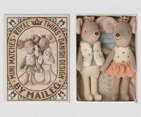 Maileg Royal Twins in a Box / Little Brother & Sister Mice in Matchbox