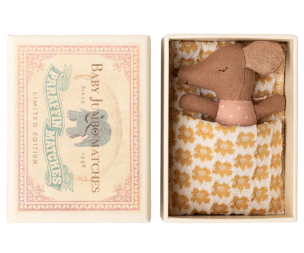 Sleepy Wakey Baby Mouse in Matchbox / Rose