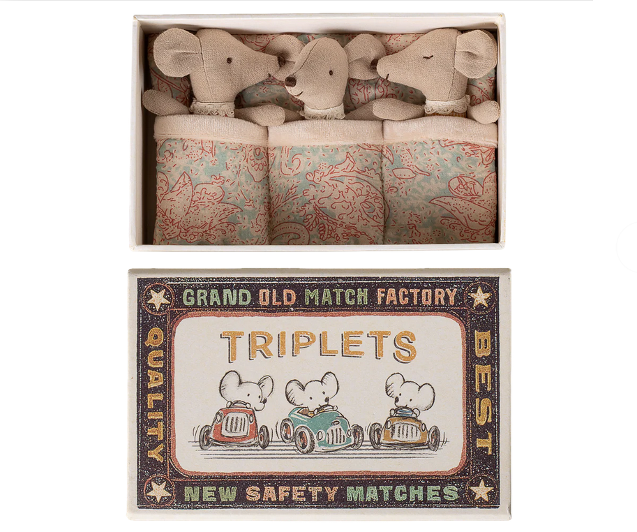 Maileg Triplet Baby Mice in Match Box