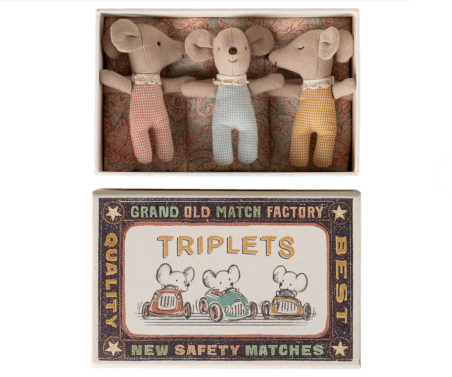 Maileg Triplet Baby Mice in Match Box