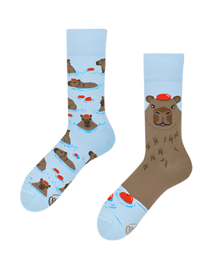 Many Mornings Mismatched Crew Socks - Capybara