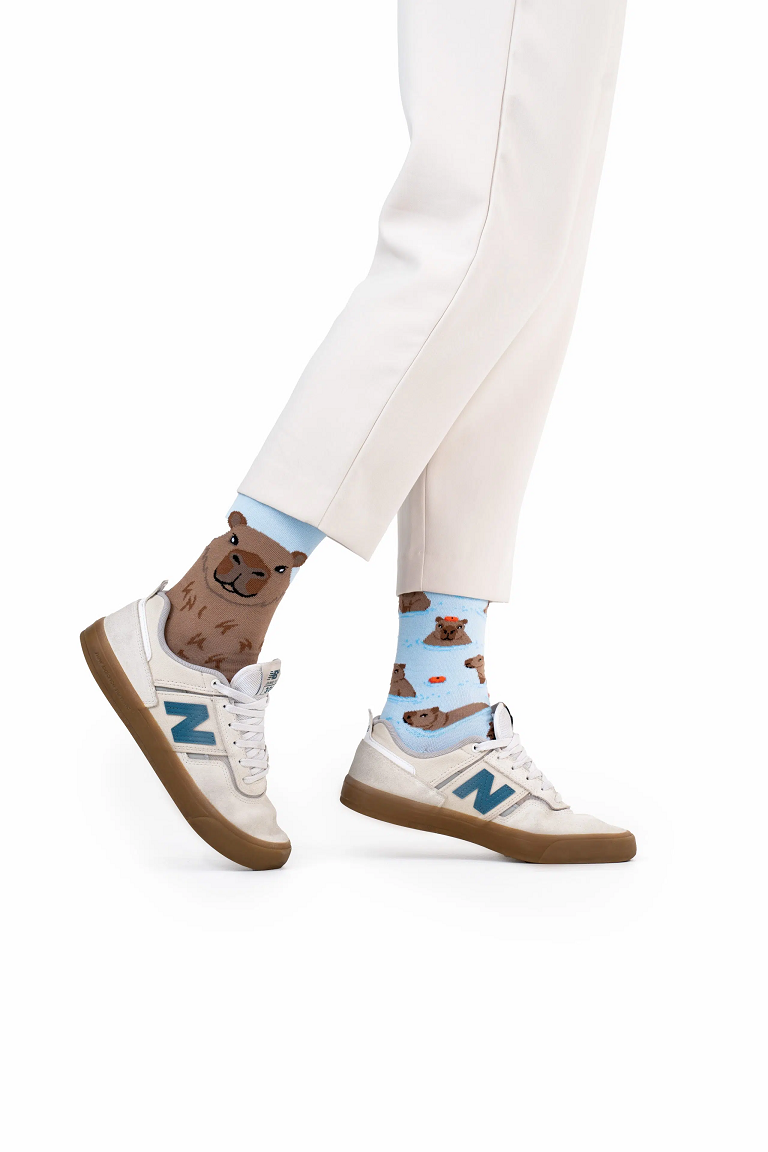 Many Mornings Mismatched Crew Socks - Capybara