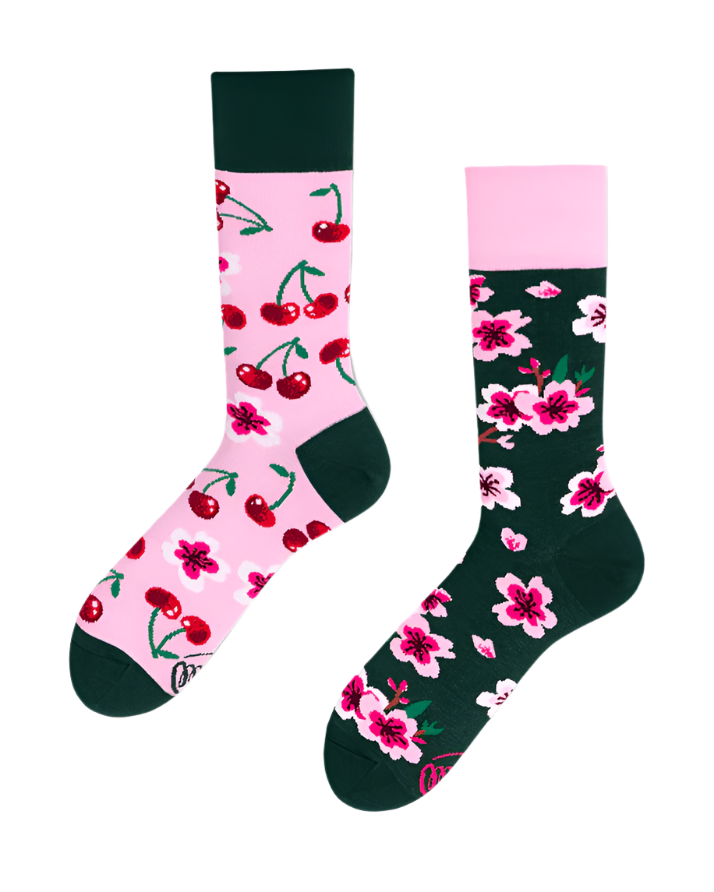 Many Mornings Mismatched Crew Socks - Cherry Blossoms