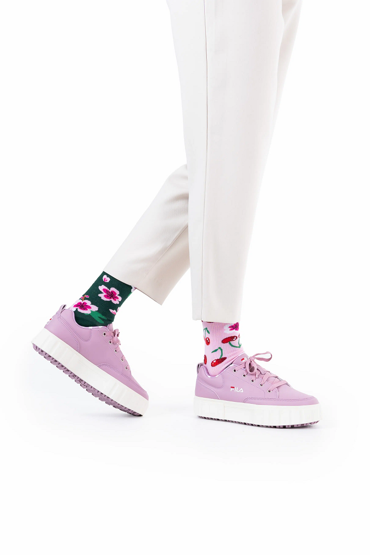 Many Mornings Mismatched Crew Socks - Cherry Blossoms