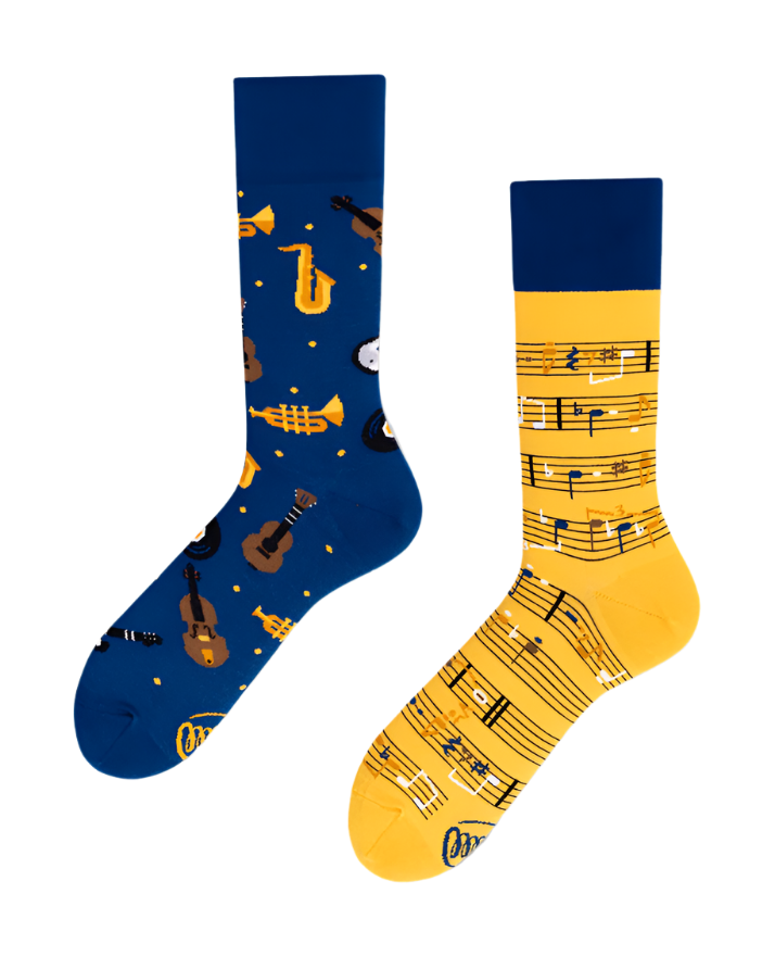Many Mornings Mismatched Crew Socks - Music Notes