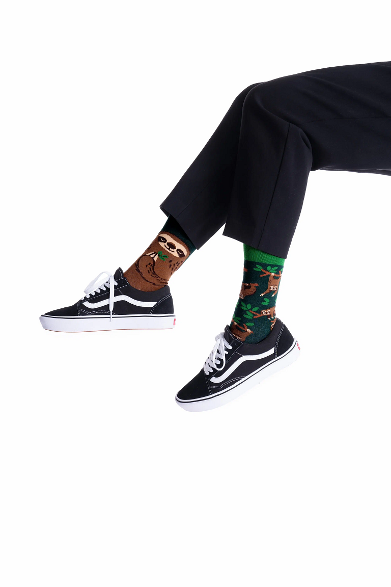Many Mornings Mismatched Crew Socks - Sloth Life