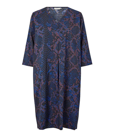 Masai Nodetta Midi Dress Surf the Web Blue Pattern Snake Print