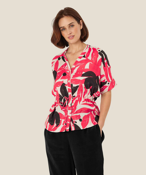 Masai Irekana Cuff Sleeve Blouse in HIbiscus Print