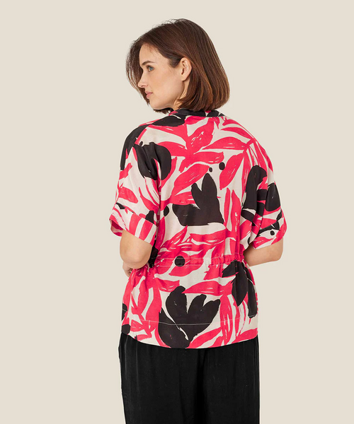 Masai Irekana Cuff Sleeve Blouse in HIbiscus Print