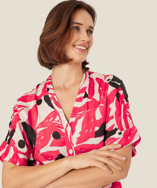 Masai Irekana Cuff Sleeve Blouse in HIbiscus Print