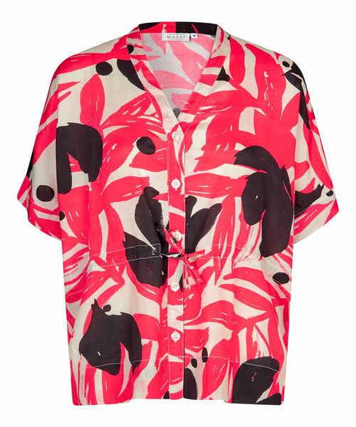 Masai Irekana Cuff Sleeve Blouse in HIbiscus Print