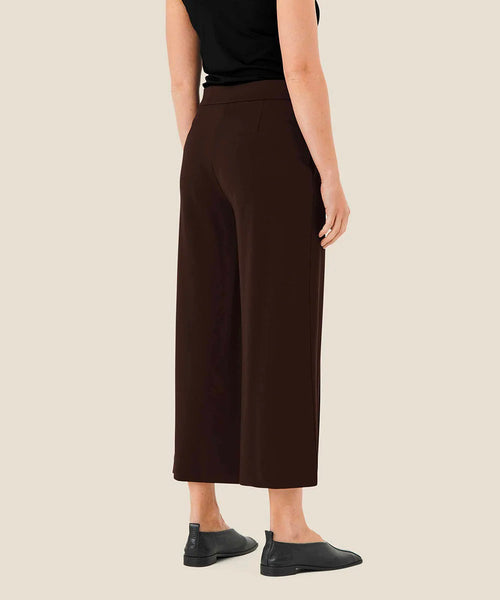 Masai Piana Pant in Coffee Bean. Dark brown, cropped length, wide leg with well fitting waist.