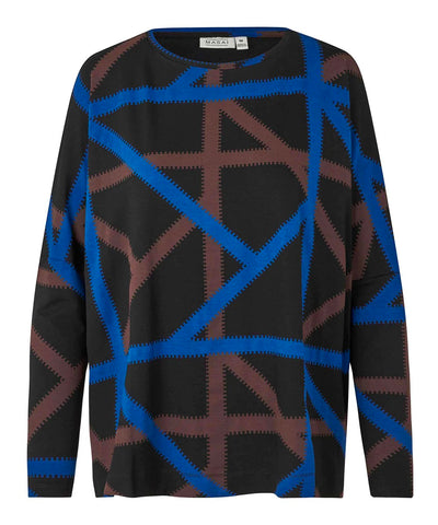 Masai Barr Long Sleeve Top Surf the Web Black with Blue and Brown Graphic Pattern