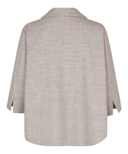 Masai Dipa 3/4 sleeve top in light grey melange color.  Boxy fit with rounded hem, wide sleeves and collared henley neckline.