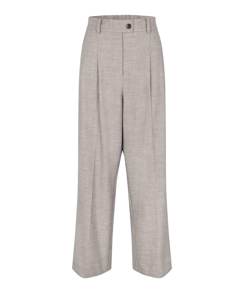 Masai Perilas wide leg menswear trouser pants in light melange grey color. High waist, pleated front, side pockets.