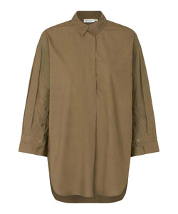 Masai Gila Capers Long Sleeve Oversized Shirt Olive Brown