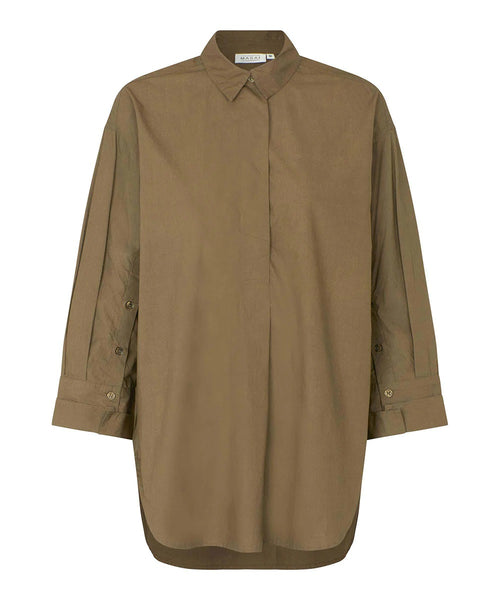 Masai Gila Capers Long Sleeve Oversized Shirt Olive Brown