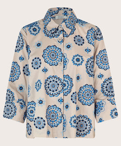 Masai Idakaia Shirt White with Blue Floral Embroidery