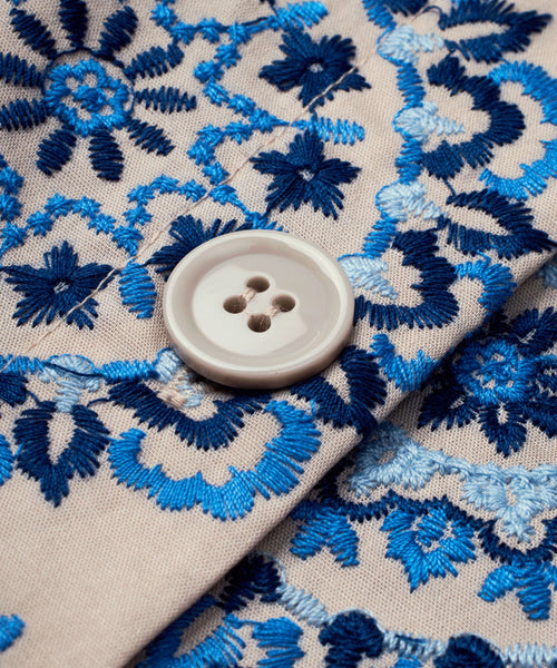 Masai Idakaia Shirt White with Blue Floral Embroidery