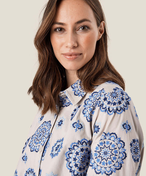 Masai Idakaia Shirt White with Blue Floral Embroidery