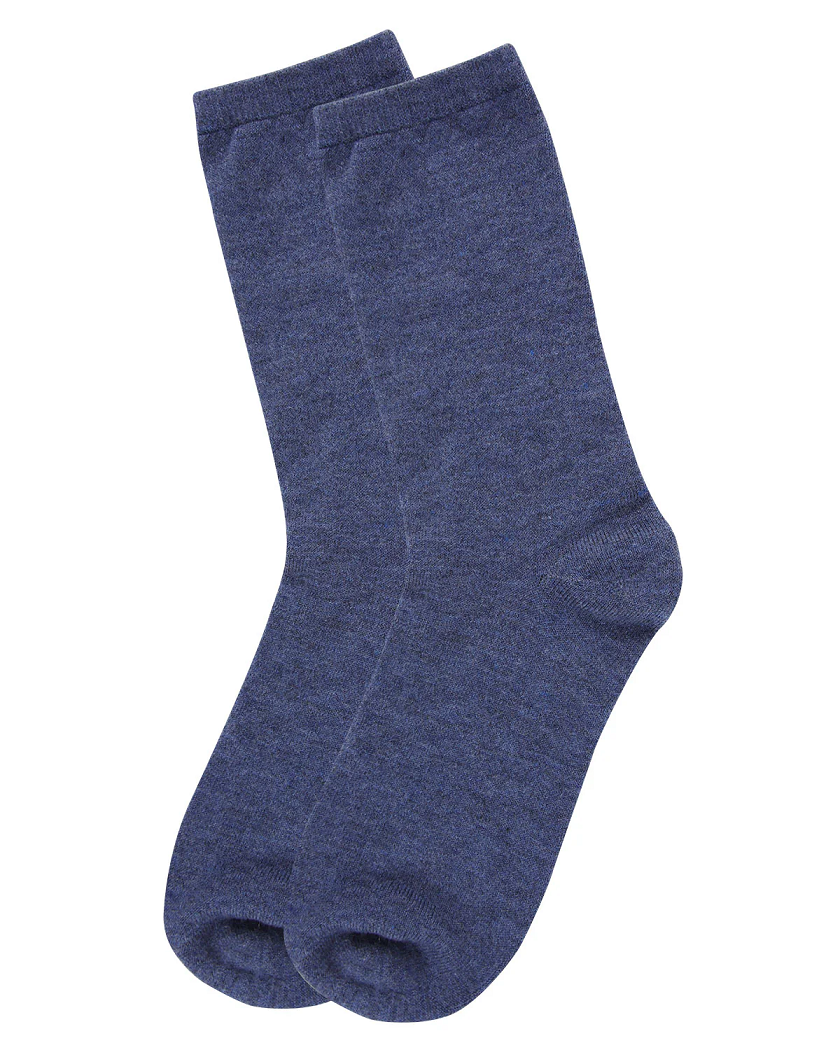 MeMoi Cashmere Crew Socks Flat Knit Medium Denim