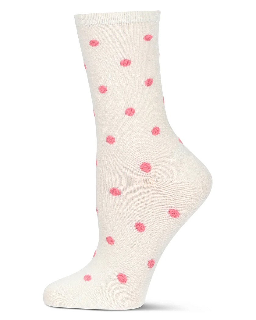 MeMoi Cashmere Crew Socks Pretty in Polka Dots Ivory