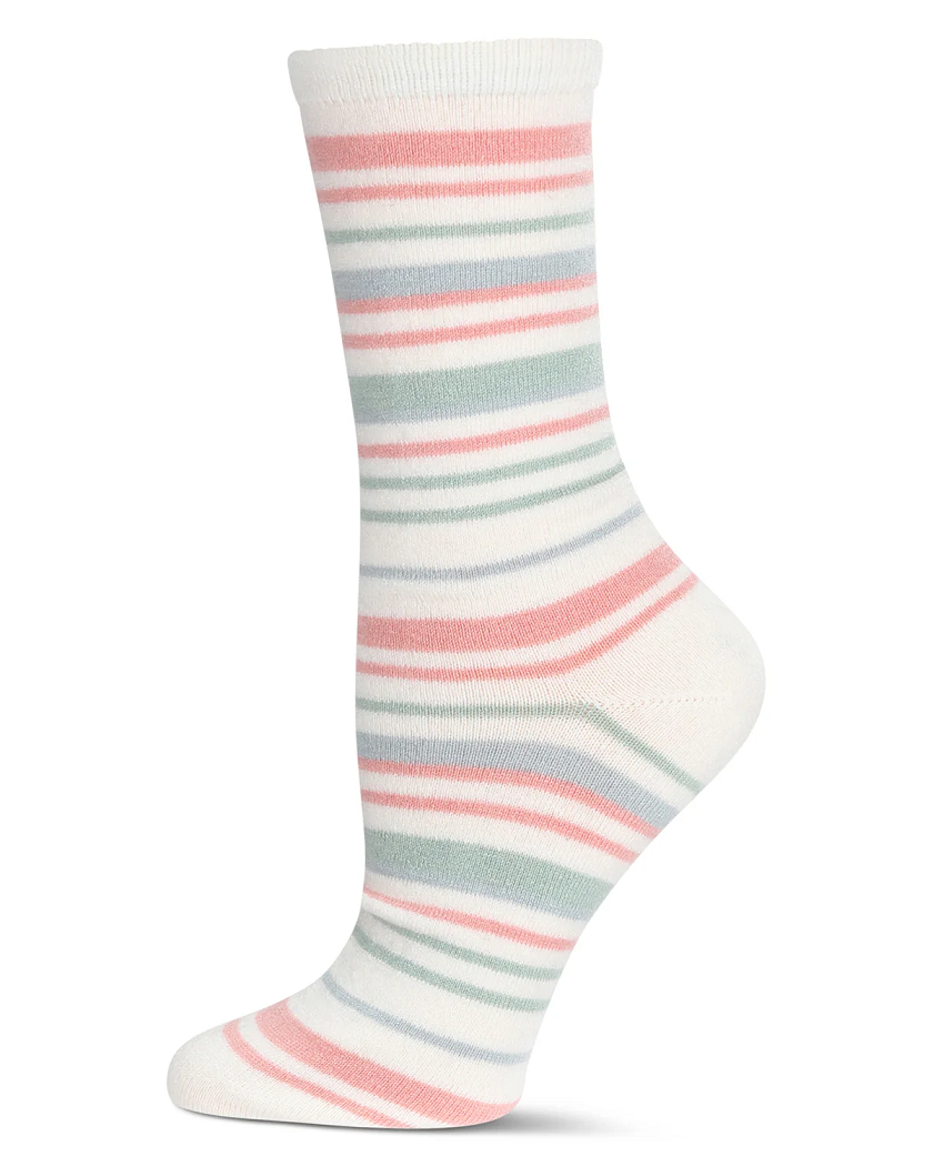 MeMoi Cashmere Crew Socks Striped Ivory