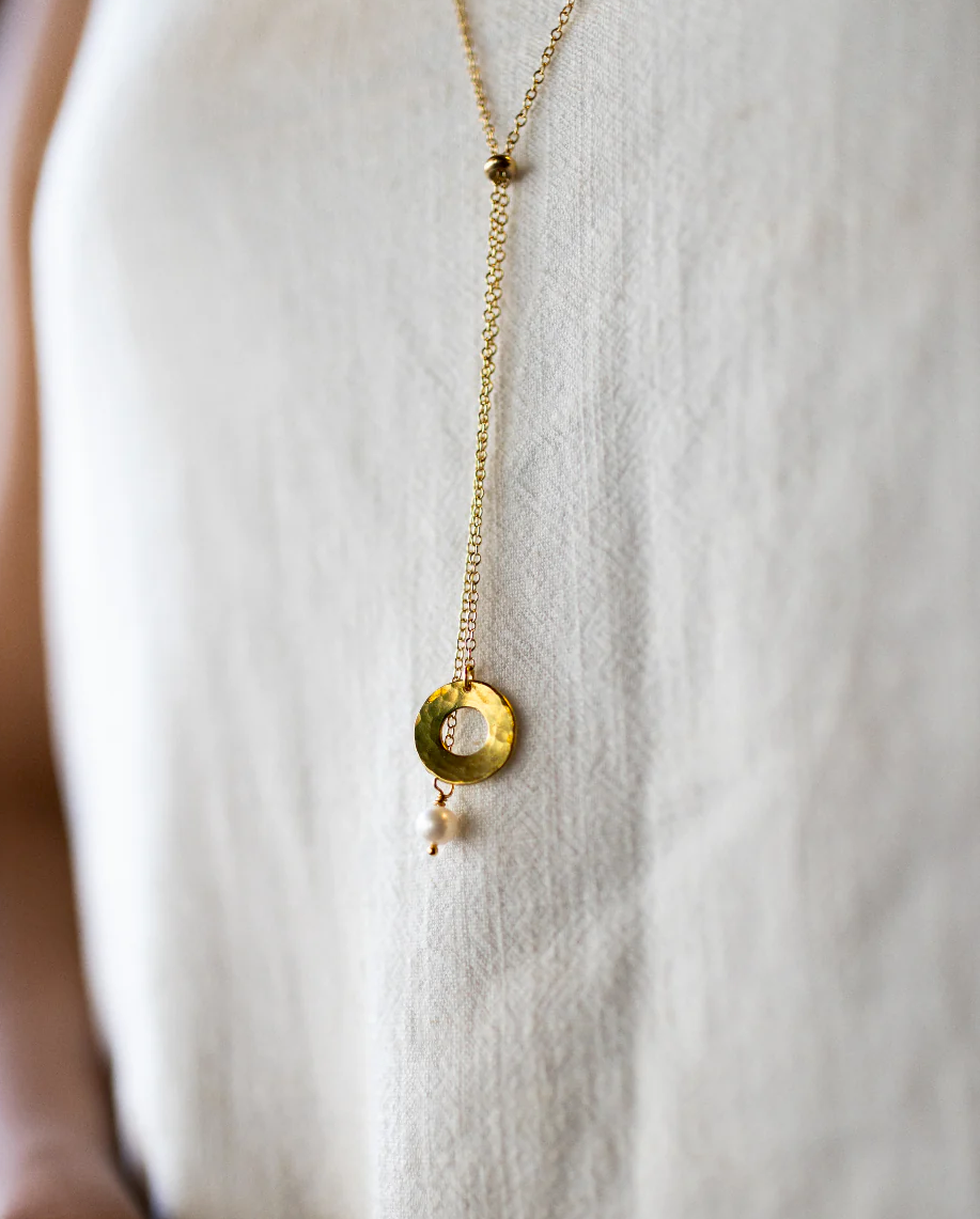 Mend on the Move Promise Gold Plated Lariat Necklace with Pearl