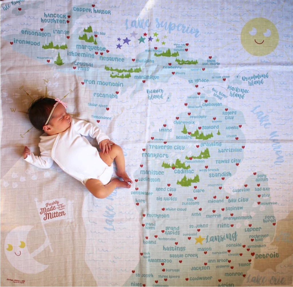 Michigan Map Baby Swaddle Blanket