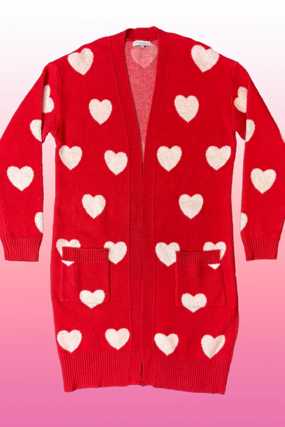 All Over Hearts Cardigan in Red