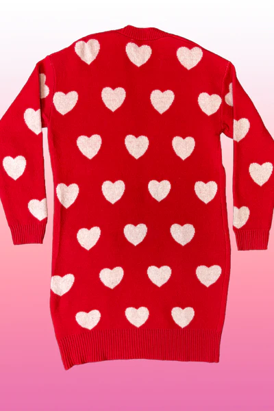 All Over Hearts Cardigan in Red