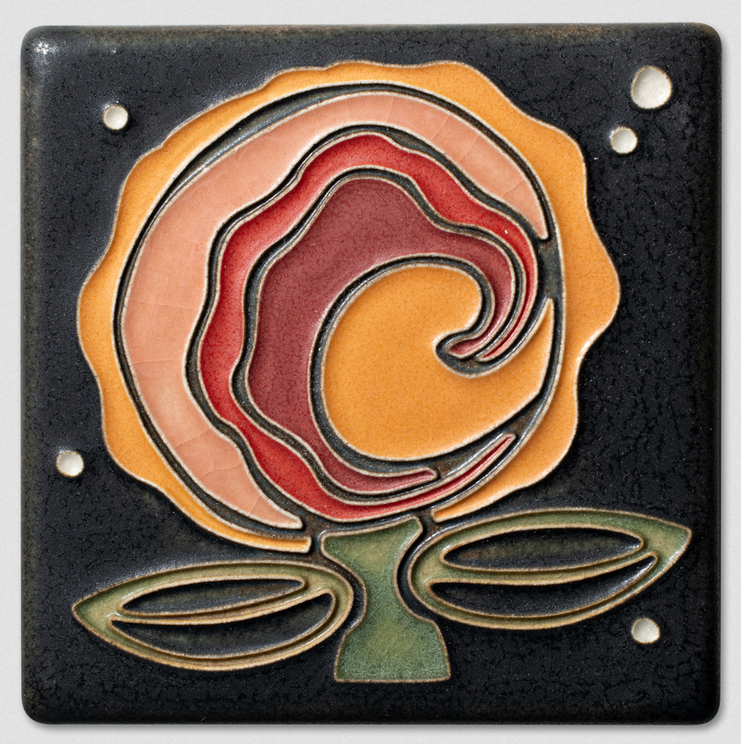 4x4 Cosmic Bloom Art Tile in Orange