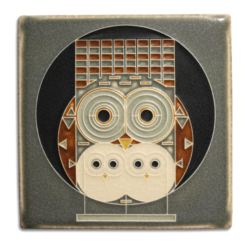 Motawi Charley Harper 6x6 Family Owlbum Art Tile