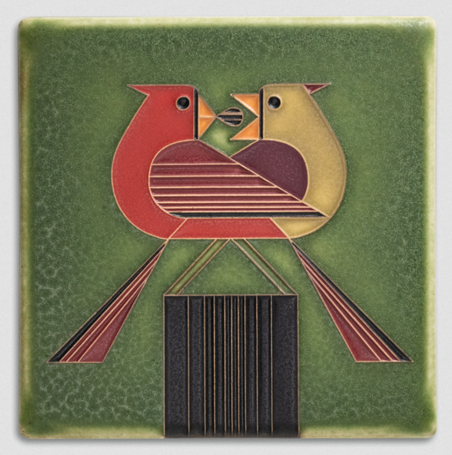 Motawi Charley Harper 6x6 Redbird Romance Art Tile