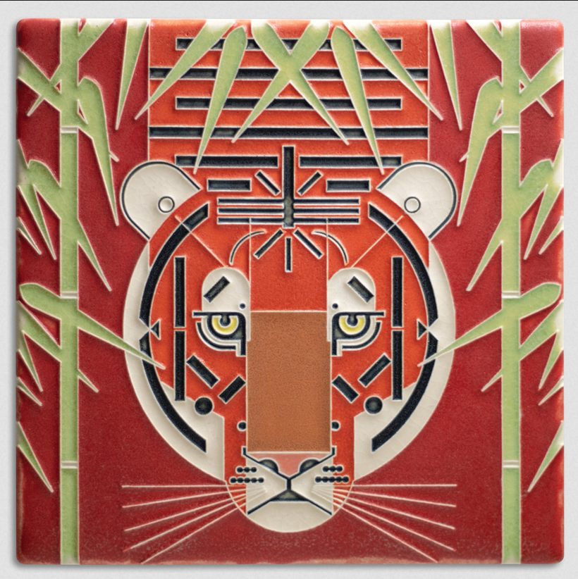 Charley Harper 8x8 Tiger Art Tile in Red