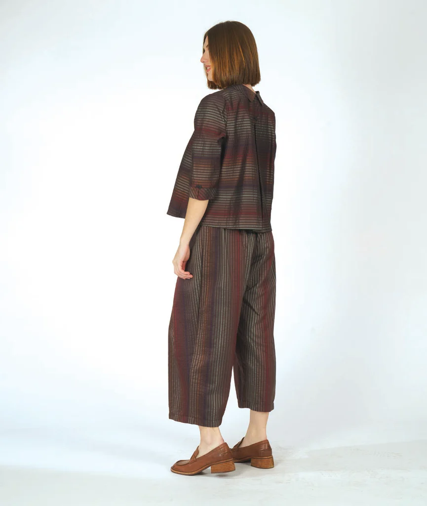 Niche's Twinbutton Top in Shimmer Stripe Brown